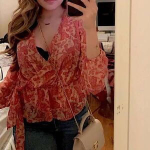 Express Pink Long Sleeve Floral Print Top